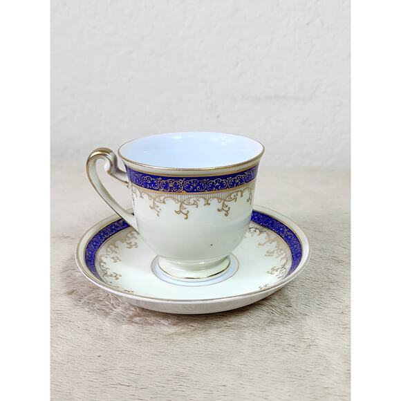 Regal China Tea Cup & Saucer Blue Gold Trim 40's Porcelain Occupied Japan Vtg - Picture 6 of 15